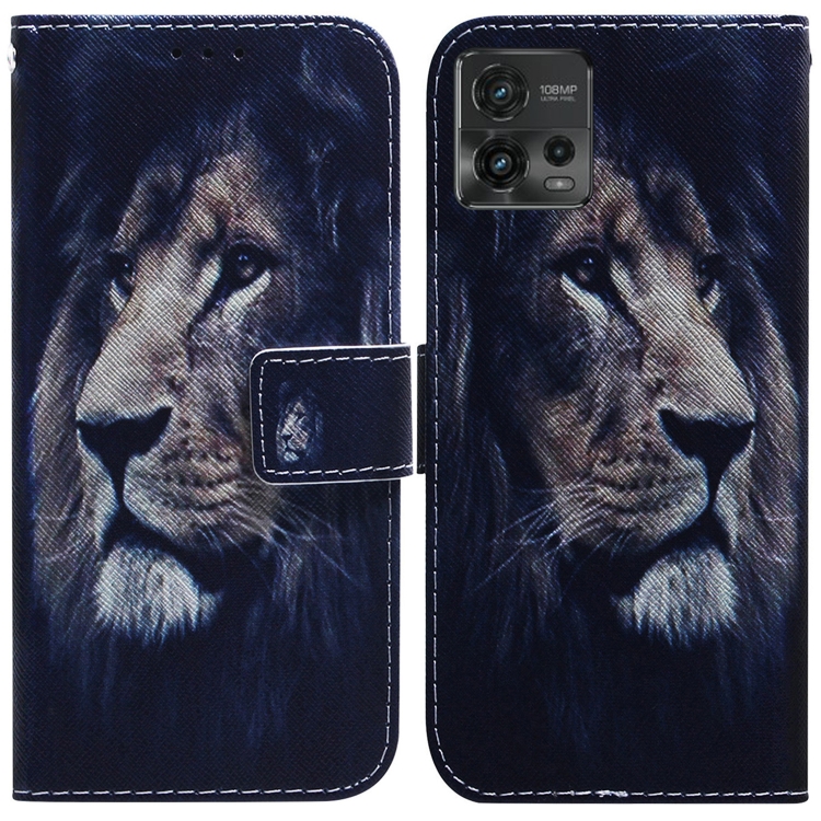 

For Motorola Moto G72 Coloured Drawing Flip Leather Phone Case(Lion)