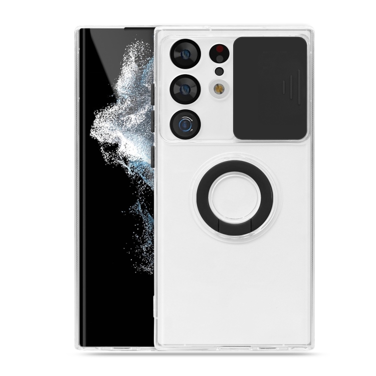 

For Samsung Galaxy S23 Ultra 5G Sliding Camera Cover Design Phone Case with Ring Holder(Black)