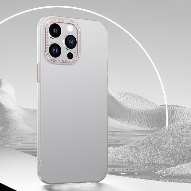 

For iPhone 13 Pro Max Rhombus Metal Lens Skin Frosted Phone Case(White)