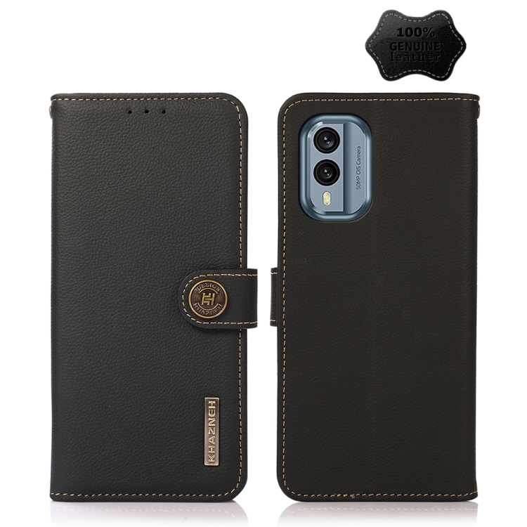 

For Nokia X30 5G KHAZNEH Custer Genuine Leather RFID Phone Case(Black)