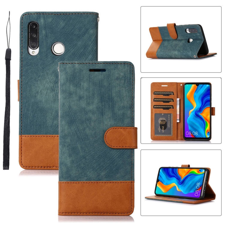 

For Huawei P30 Lite Splicing Leather Phone Case(Green)