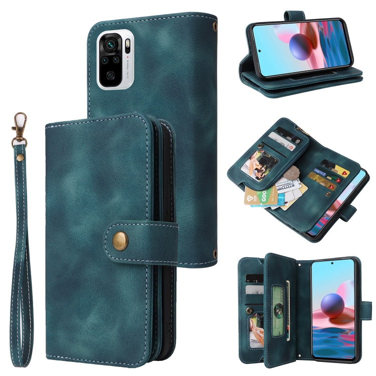 

For Xiaomi Redmi Note 10 4G Multifunctional Card Slot Zipper Wallet Leather Phone Case(Blue)