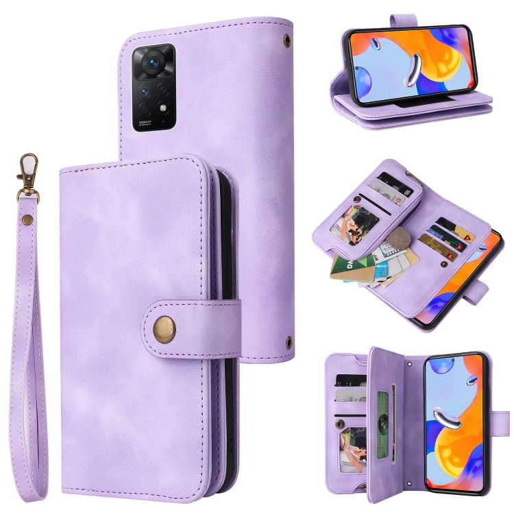 

For Xiaomi Redmi Note 11 Pro Global Multifunctional Card Slot Zipper Wallet Leather Phone Case(Purple)