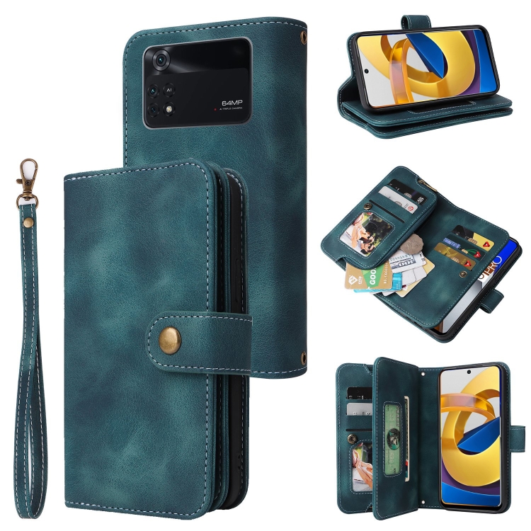 

For Xiaomi Poco M4 Pro 5G Multifunctional Card Slot Zipper Wallet Leather Phone Case(Blue)