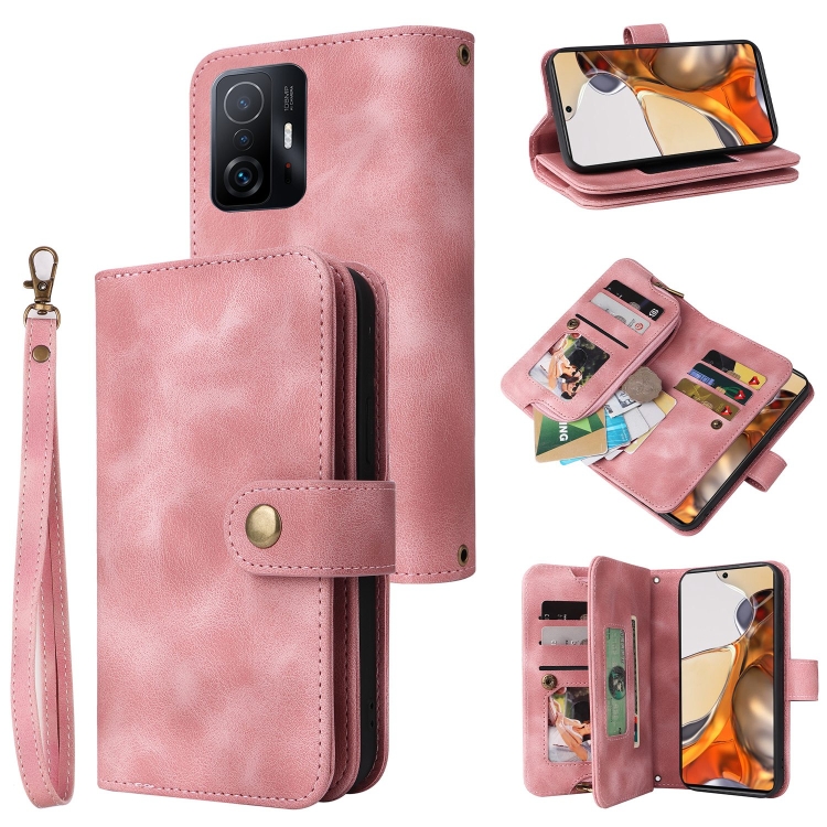

For Xiaomi 11T / 11T Pro Multifunctional Card Slot Zipper Wallet Leather Phone Case(Rose Gold)