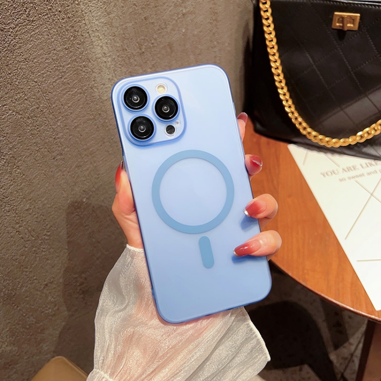 

For iPhone 14 Pro Max MagSafe Magnetic Transparent PC + Glass Lens Film All-inclusive Phone Case(Blue)