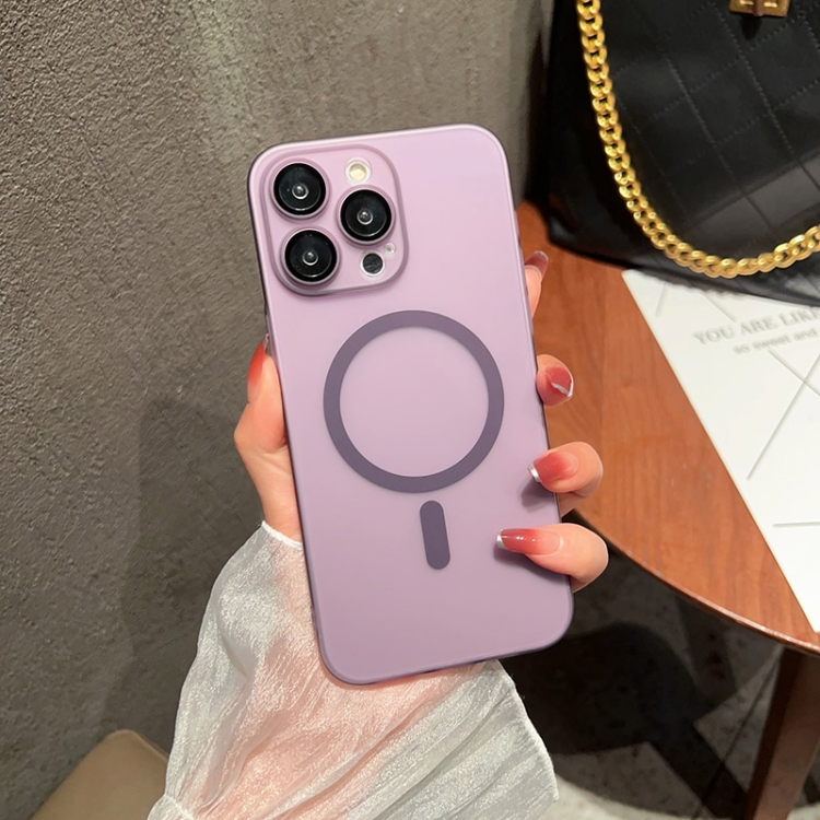 

For iPhone 12 MagSafe Magnetic Transparent PC + Glass Lens Film All-inclusive Phone Case(Purple)