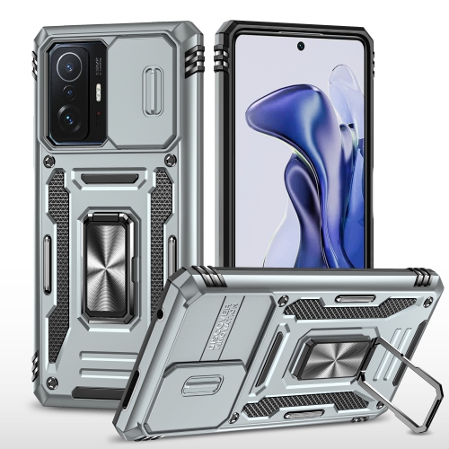 

For Xiaomi 11T Armor PC + TPU Camera Shield Phone Case(Grey)