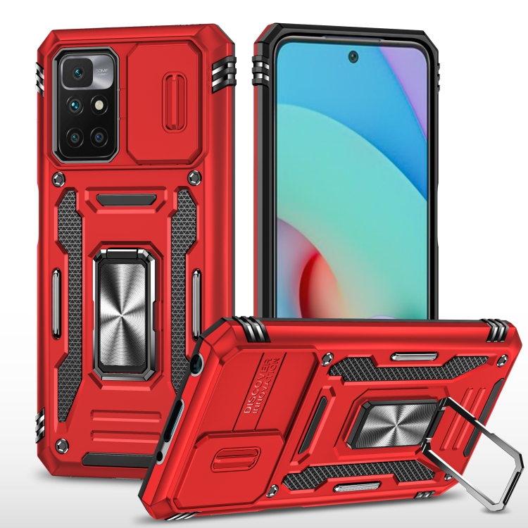 

For Xiaomi Redmi 10 Armor PC + TPU Camera Shield Phone Case(Red)