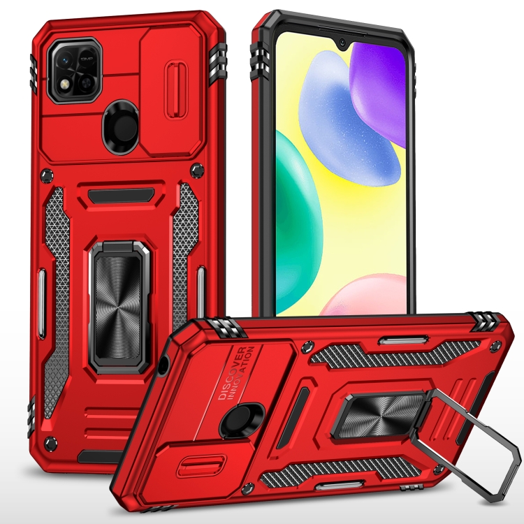 

For Xiaomi Redmi 10C Armor PC + TPU Camera Shield Phone Case(Red)