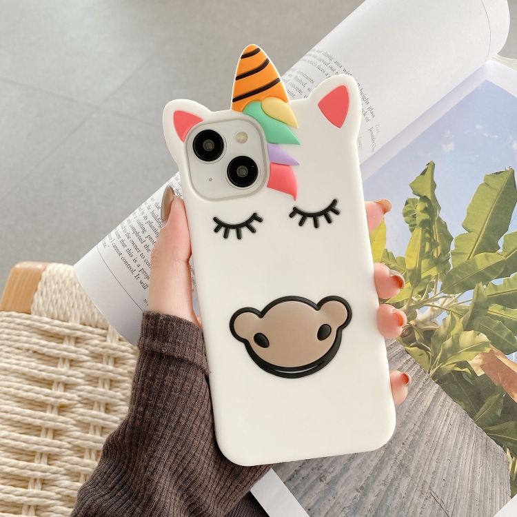 

For iPhone 13 Pro Max Unicorn Shockproof Silicone Phone Case(White)