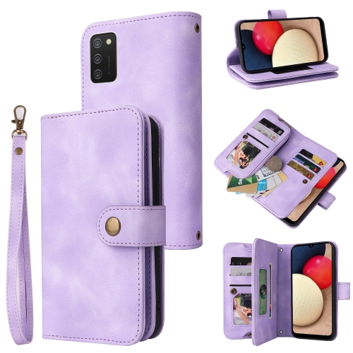 

For Samsung Galaxy A02s EU Version Multifunctional Card Slot Zipper Wallet Leather Phone Case(Purple)