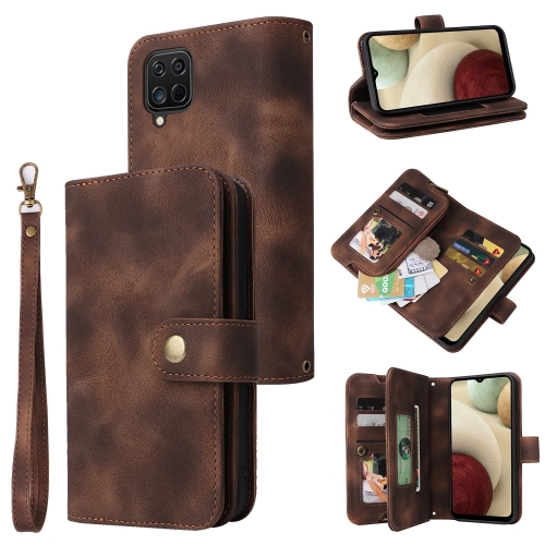 

For Samsung Galaxy A12 / M12 Multifunctional Card Slot Zipper Wallet Leather Phone Case(Brown)