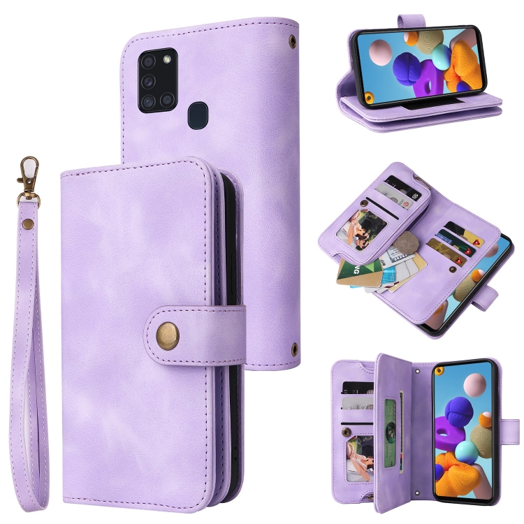 

For Samsung Galaxy A21s Multifunctional Card Slot Zipper Wallet Leather Phone Case(Purple)