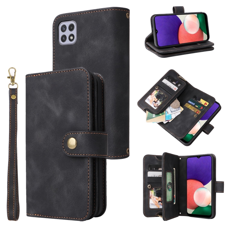 

For Samsung Galaxy A22 5G Multifunctional Card Slot Zipper Wallet Leather Phone Case(Black)