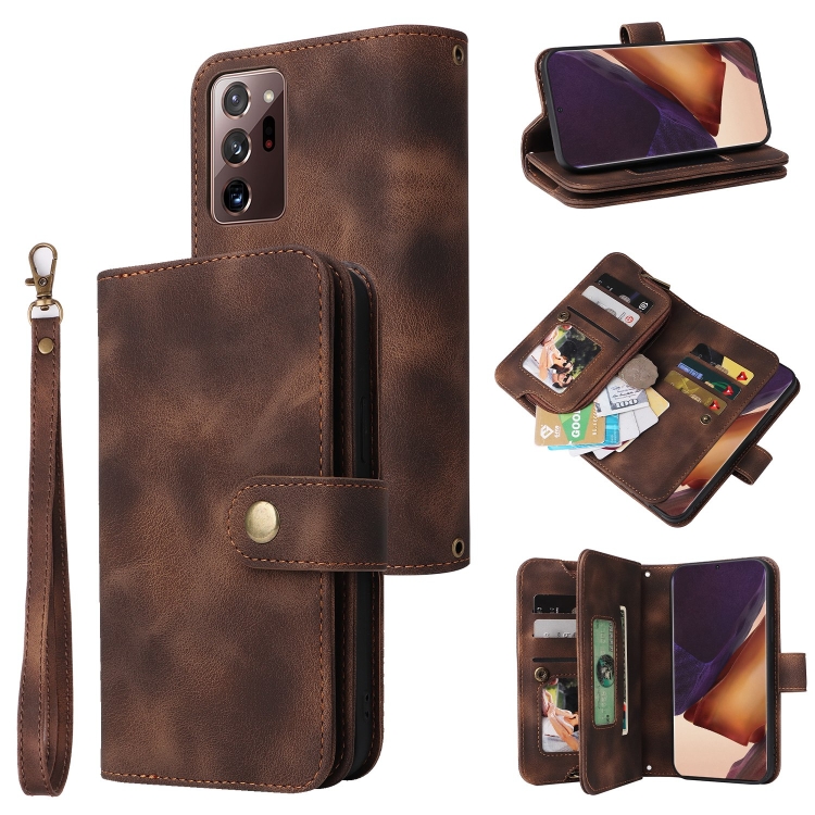 

For Samsung Galaxy Note20 Ultra Multifunctional Card Slot Zipper Wallet Leather Phone Case(Brown)
