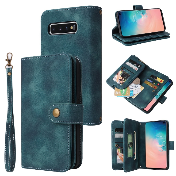 

For Samsung Galaxy S10 Multifunctional Card Slot Zipper Wallet Leather Phone Case(Blue)