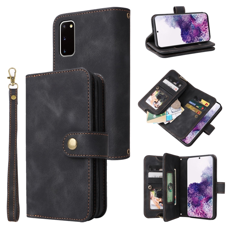 

For Samsung Galaxy S20 Multifunctional Card Slot Zipper Wallet Leather Phone Case(Black)