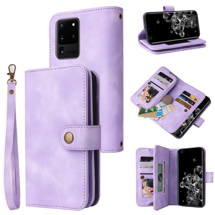 

For Samsung Galaxy S20 Ultra Multifunctional Card Slot Zipper Wallet Leather Phone Case(Purple)