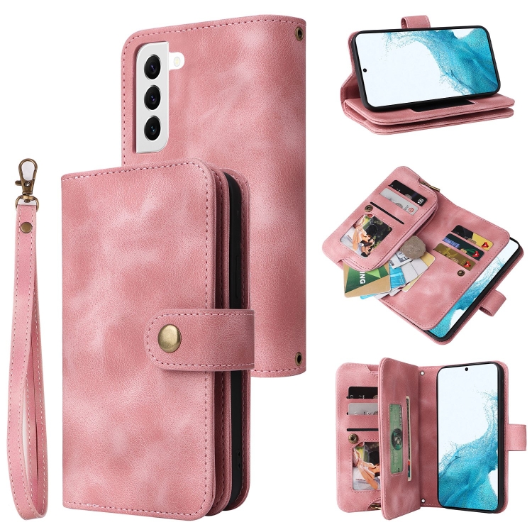 

For Samsung Galaxy S22 5G Multifunctional Card Slot Zipper Wallet Leather Phone Case(Rose Gold)