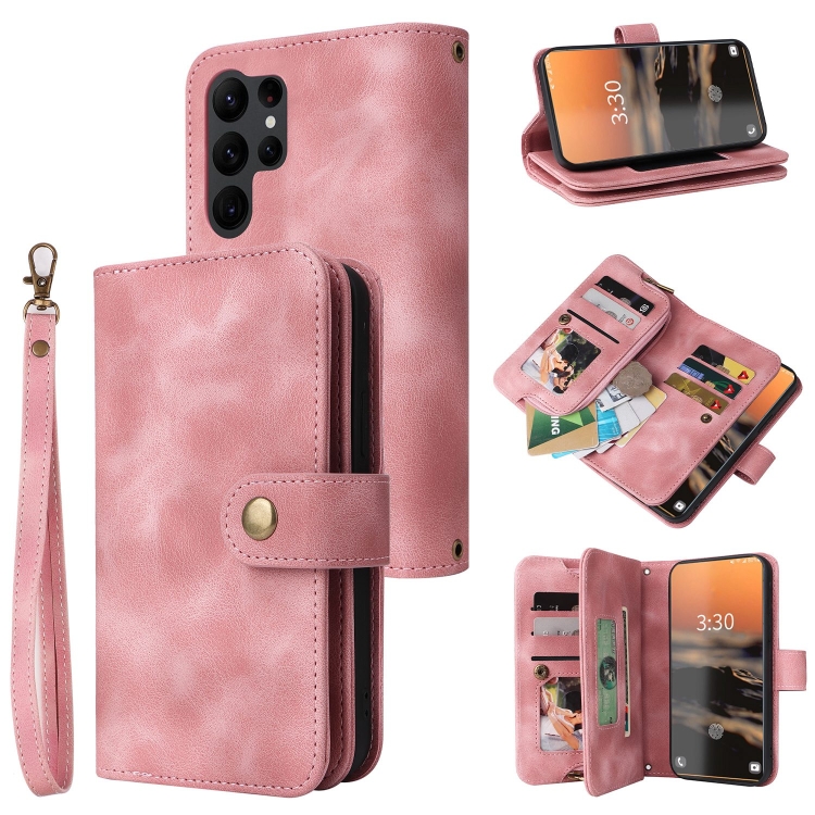 

For Samsung Galaxy S23 Ultra 5G Multifunctional Card Slot Zipper Wallet Leather Phone Case(Rose Gold)