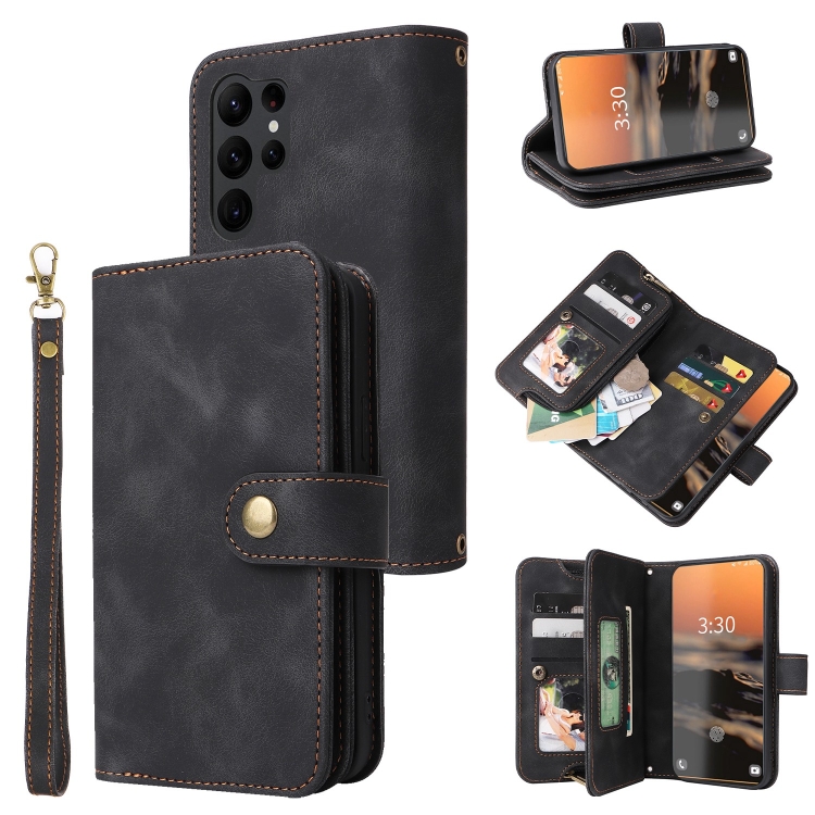 

For Samsung Galaxy S23 Ultra 5G Multifunctional Card Slot Zipper Wallet Leather Phone Case(Black)