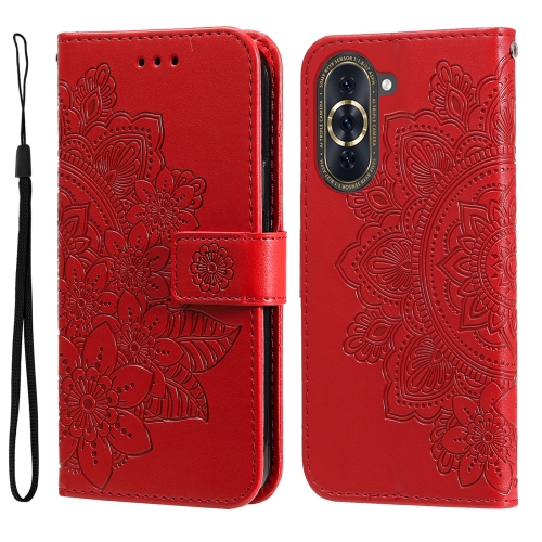 

For Huawei nova 10 7-petal Flowers Embossing Leather Phone Case(Red)