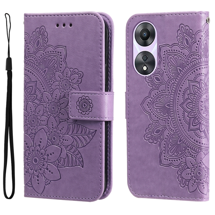 

For OPPO A58 5G 7-petal Flowers Embossing Leather Phone Case(Light Purple)