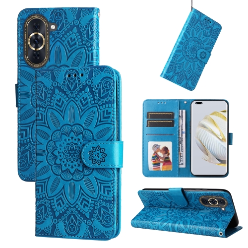 

For Huawei nova 10 Pro Embossed Sunflower Leather Phone Case(Blue)