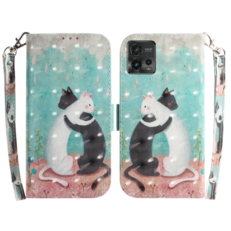 

For Motorola Moto G72 3D Colored Pattern Flip Leather Phone Case(Black White Cat)