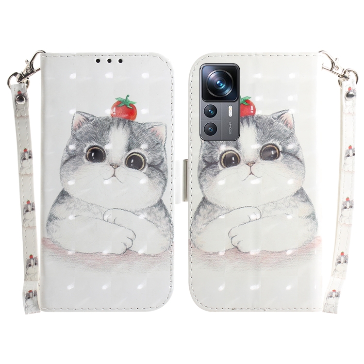 

For Xiaomi 12T Pro 3D Colored Pattern Flip Leather Phone Case(Cute Cat)