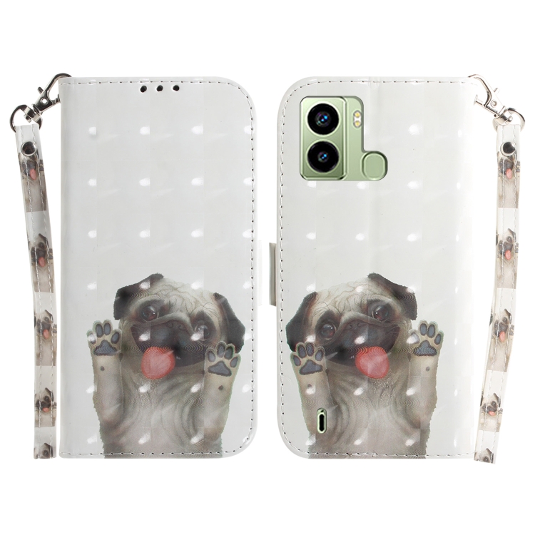 

For Tecno Pop 6 Fingerprint 3D Colored Pattern Flip Leather Phone Case(Pug)