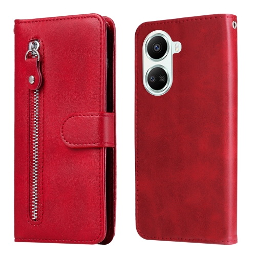 

For Huawei nova 10 SE Calf Texture Zipper Leather Phone Case(Red)