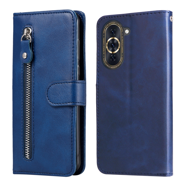 

For Huawei nova 10 Calf Texture Zipper Leather Phone Case(Blue)