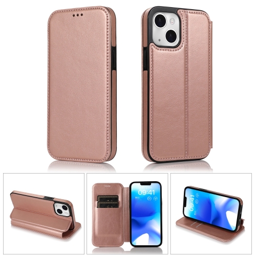 

For iPhone 14 Strong Magnetic Closure PU + TPU Leather Phone Case(Rose Gold)