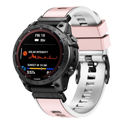 

For Garmin Fenix 7 22mm Plain Weave Two-Color Quick Release Silicone Watch Band(Pink White)