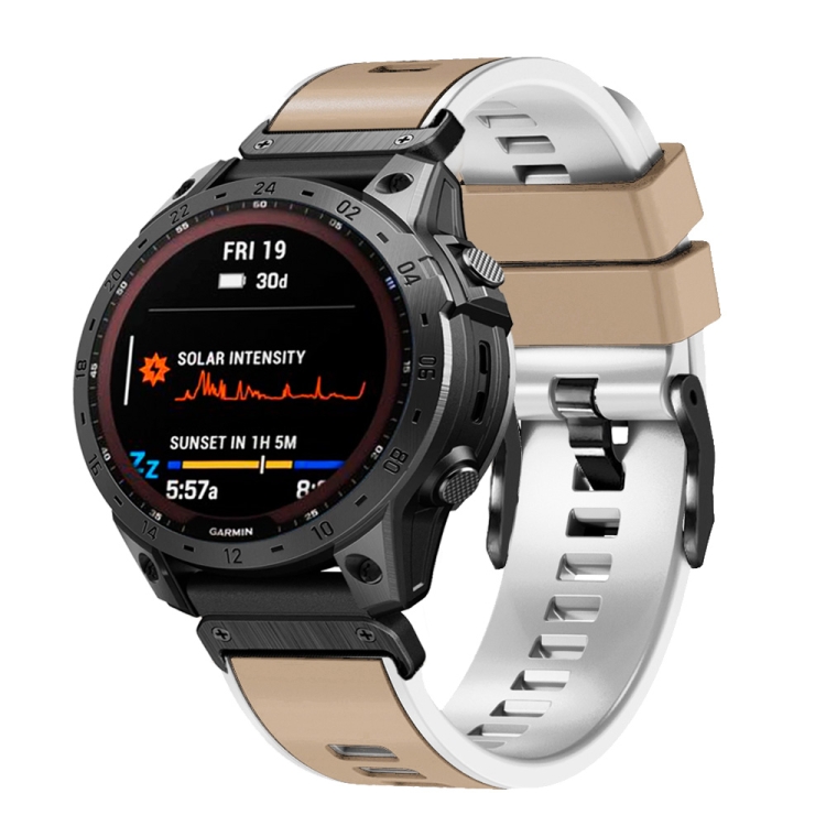 

For Garmin Fenix 7 22mm Plain Weave Two-Color Quick Release Silicone Watch Band(Khaki White)