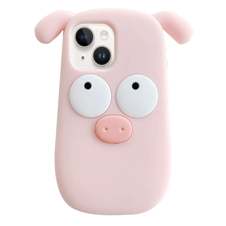

For iPhone 14 Plus 3D Cute Pig Silicone Phone Case(Pink)