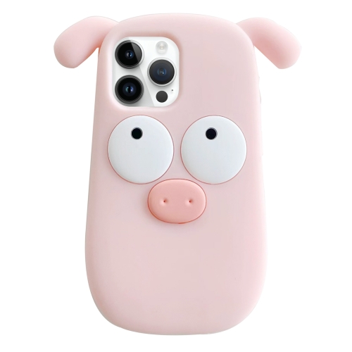 

For iPhone 14 Pro Max 3D Cute Pig Silicone Phone Case(Pink)