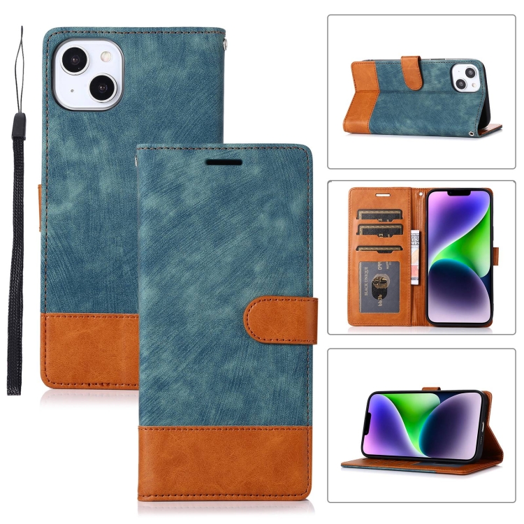 

For iPhone 14 Plus Splicing Leather Phone Case(Green)