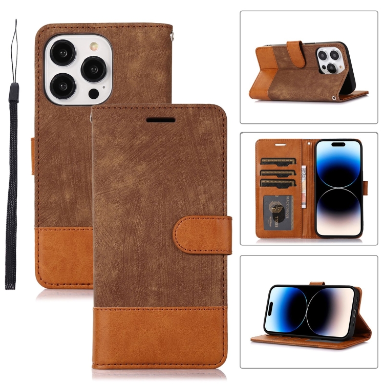 

For iPhone 14 Pro Splicing Leather Phone Case(Brown)