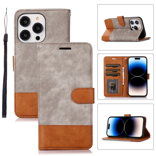 

For iPhone 14 Pro Max Splicing Leather Phone Case(Grey)