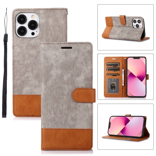 

For iPhone 13 Pro Max Splicing Leather Phone Case(Grey)