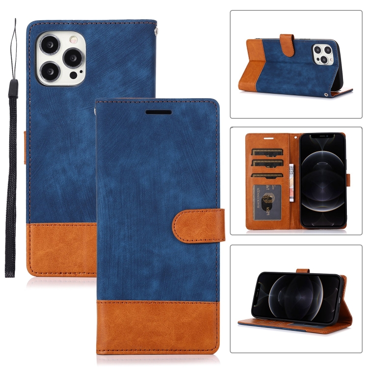 

For iPhone 12 / 12 Pro Splicing Leather Phone Case(Dark Blue)