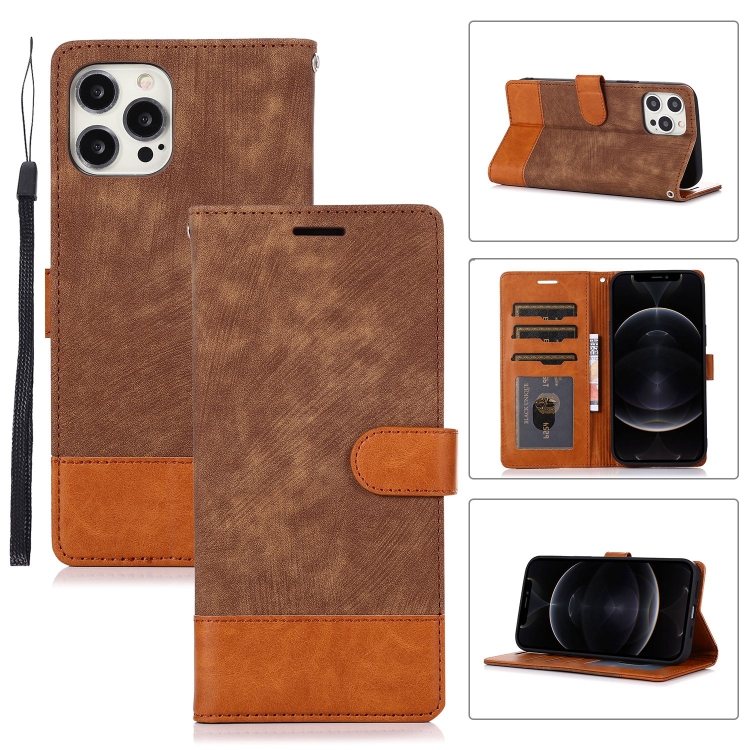 

For iPhone 12 Pro Max Splicing Leather Phone Case(Brown)