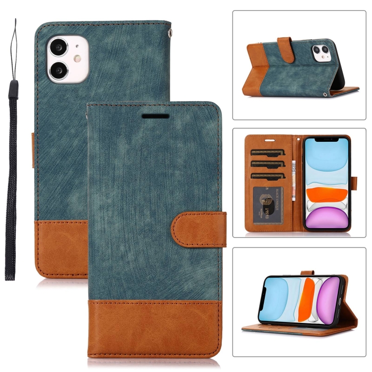 

For iPhone 11 Splicing Leather Phone Case(Green)