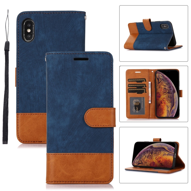 

For iPhone X / XS Splicing Leather Phone Case(Dark Blue)
