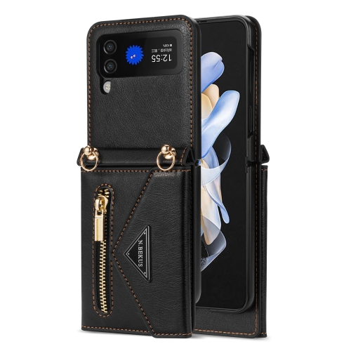 

For Samsung Galaxy Z Flip4 N.BEKUS Side Zipper Folding Phone Leather Case(Black)