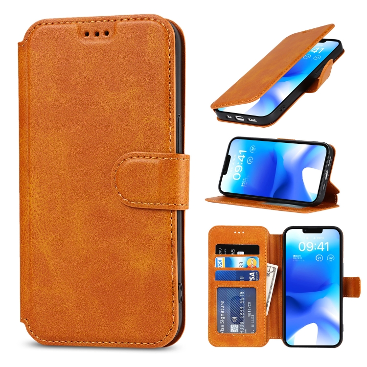 

For iPhone 14 Plus Shockproof PU + TPU Leather Phone Case(Khaki)
