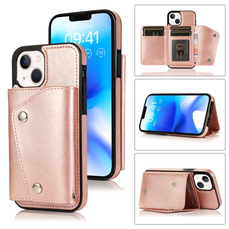 

For iPhone 14 Plus Card Slots PU + TPU Leather Phone Case(Rose Gold)